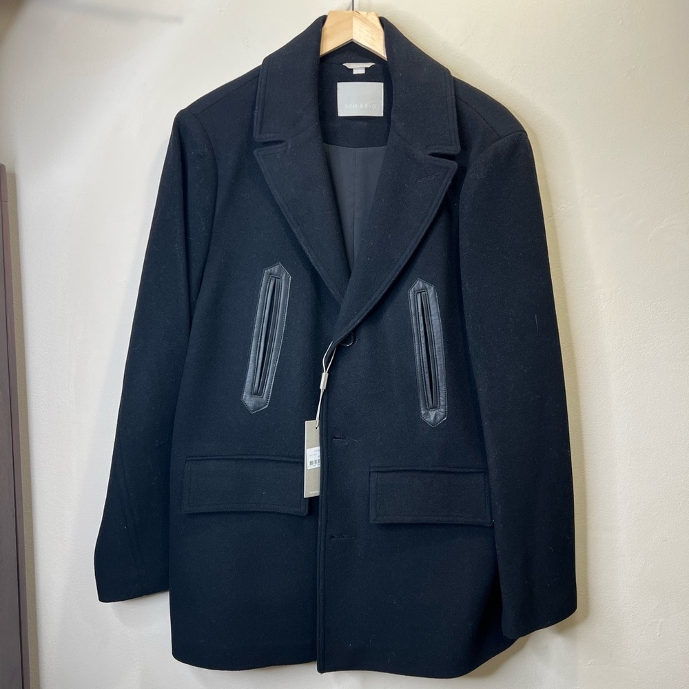 SOIA & KYO Men’s LOGEN Black Wool-Cashmere Blend Coat Size M